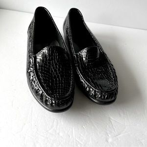 SAS Black Patent Leather Snake Print Embossed Loafers Size 12 N